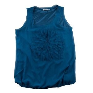 Rickis Teal Blue Chiffon Rosette Bubble Hem‎ Sleeveless Blouse Top Size 14